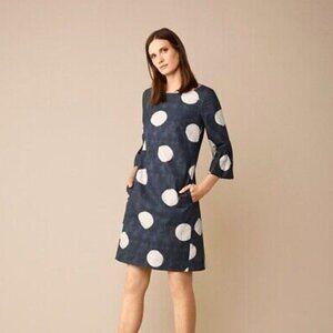 Luisa Cerano poplin shift dress navy blue white polka dot circle bell sleeve 8
